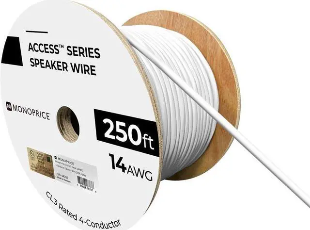 Alt view image 4 of 8 - Monoprice Speaker Wire, CL3 Rated, 4-Conductor, 14AWG, 250ft, White