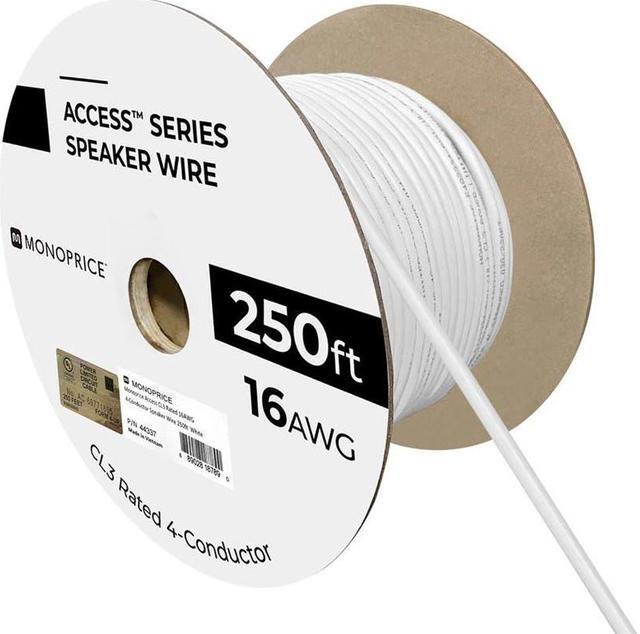 Alt view image 4 of 8 - Monoprice Speaker Wire, CL3 Rated, 4-Conductor, 16AWG, 250ft, White