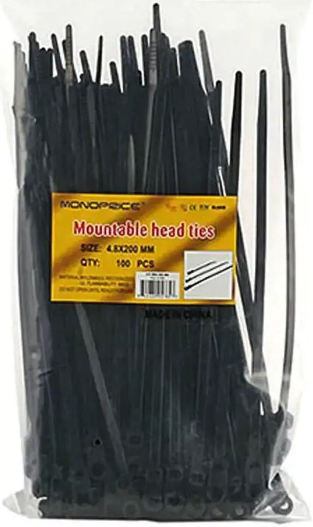 Alt view image 4 of 6 - 8-inch Mountable Head Cable Tie, 100pcs/Pack, 40 lbs Max Weight - Black
