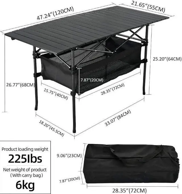 Alt view image 3 of 5 - MPM Outdoor Folding Portable Picnic Camping Table, Aluminum Roll-up Table with Carrying Bag for Beach Backyard BBQ Party