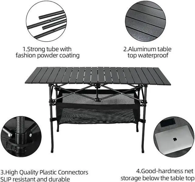 Alt view image 4 of 5 - MPM Outdoor Folding Portable Picnic Camping Table, Aluminum Roll-up Table with Carrying Bag for Beach Backyard BBQ Party