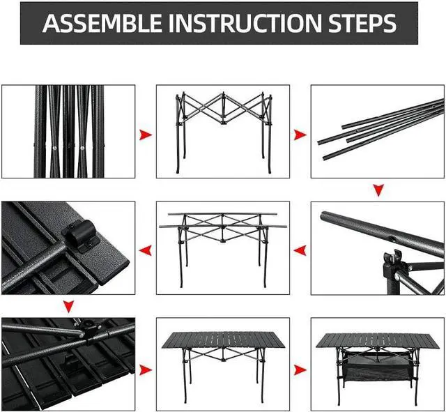 Alt view image 5 of 5 - MPM Outdoor Folding Portable Picnic Camping Table, Aluminum Roll-up Table with Carrying Bag for Beach Backyard BBQ Party