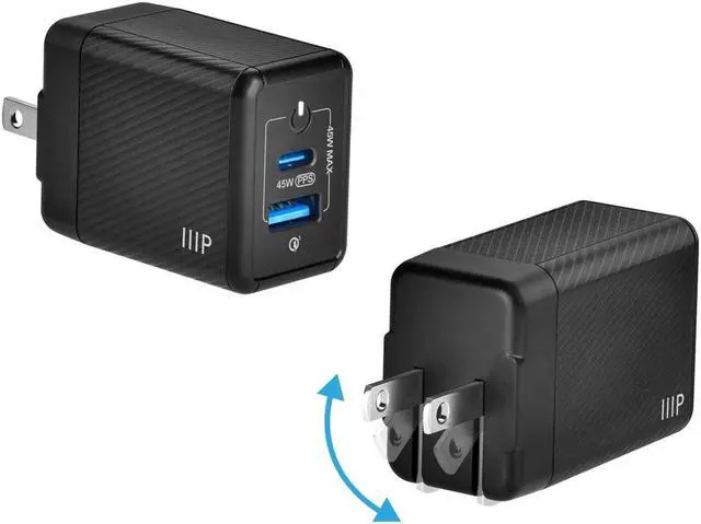 Alt view image 2 of 6 - Monoprice Compact 2Port 45W GaN Charger with USBC & USBA Ports: For Laptops, Tablets, and Phones