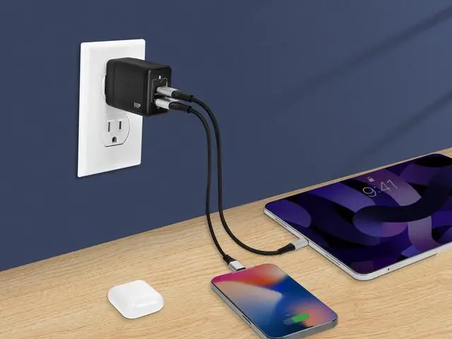 Alt view image 5 of 6 - Monoprice Compact 2Port 45W GaN Charger with USBC & USBA Ports: For Laptops, Tablets, and Phones