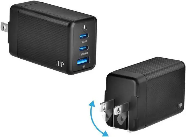 Alt view image 2 of 6 - Monoprice Compact 3Port 65W GaN Charger: For Laptop, Tablets, and Phones