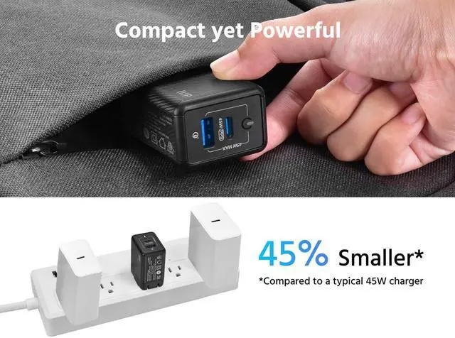 Alt view image 6 of 6 - Monoprice Compact 2Port 45W GaN Charger with USBC & USBA Ports: For Laptops, Tablets, and Phones