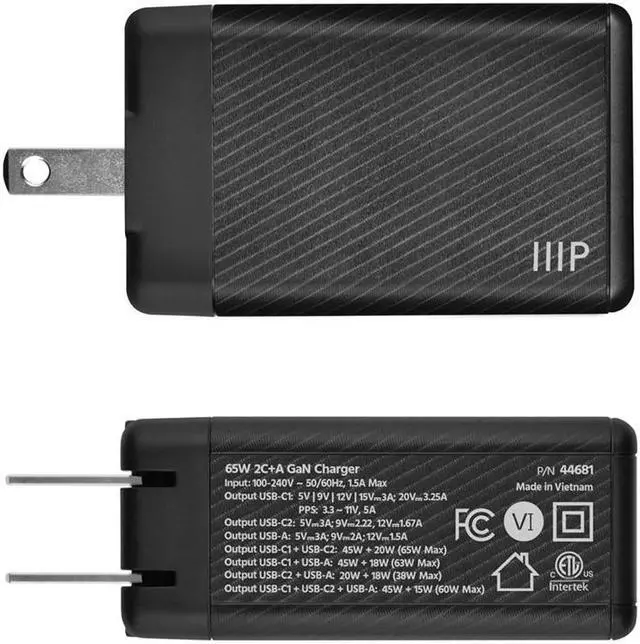 Alt view image 3 of 6 - Monoprice Compact 3Port 65W GaN Charger: For Laptop, Tablets, and Phones