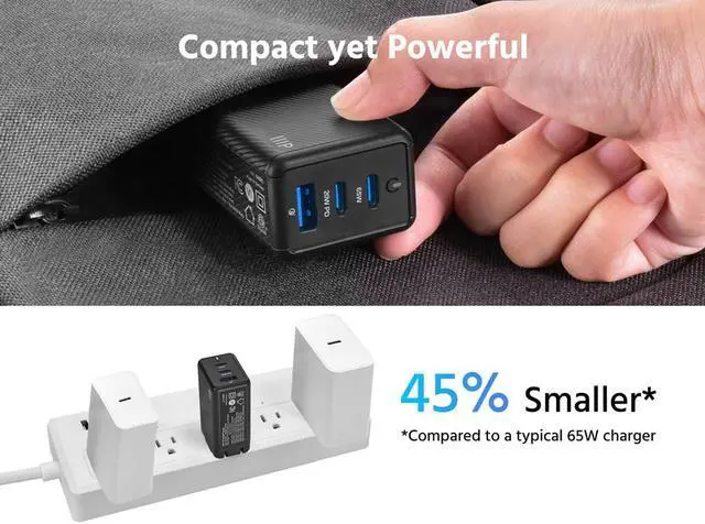 Alt view image 6 of 6 - Monoprice Compact 3Port 65W GaN Charger: For Laptop, Tablets, and Phones