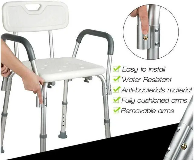 Alt view image 3 of 6 - Height Adjustable Bathtub Shower Chair for Inside Shower, Portable Bath Seat, 300 lbs with Arms and Back, for Elderly, Adults and Disabled