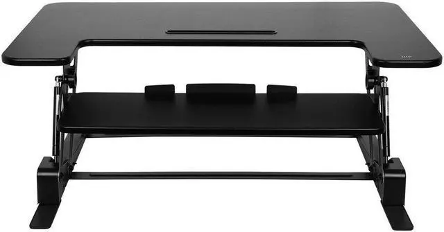 Alt view image 3 of 12 - Monoprice Height Adjustable Gas-Spring Dual Handle Sit-Stand 36-Inch Workstation Desk Converter with Keyboard Tray