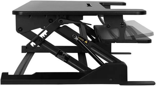 Alt view image 4 of 12 - Monoprice Height Adjustable Gas-Spring Dual Handle Sit-Stand 36-Inch Workstation Desk Converter with Keyboard Tray