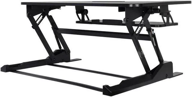 Alt view image 5 of 12 - Monoprice Height Adjustable Gas-Spring Dual Handle Sit-Stand 36-Inch Workstation Desk Converter with Keyboard Tray