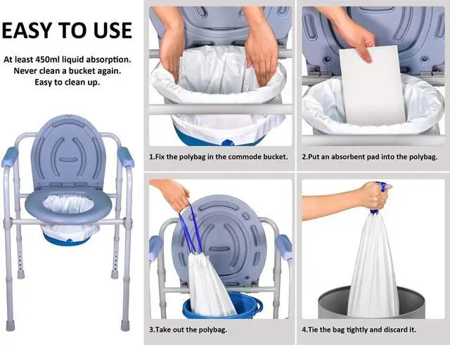 Alt view image 6 of 6 - Monoprice SevaCare Bedside Commode Disposable Liner with Draw String and Absorbent Pads(50 per box)