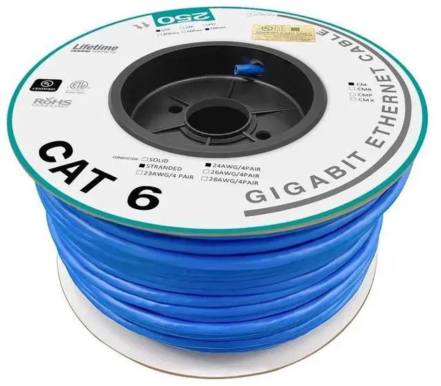 Alt view image 15 of 18 - Monoprice Cat6 Ethernet Bulk Cable - 250 Feet - Blue | Network Internet Cord - Stranded, 550Mhz, UTP, CM, Pure Bare Copper Wire, 24AWG