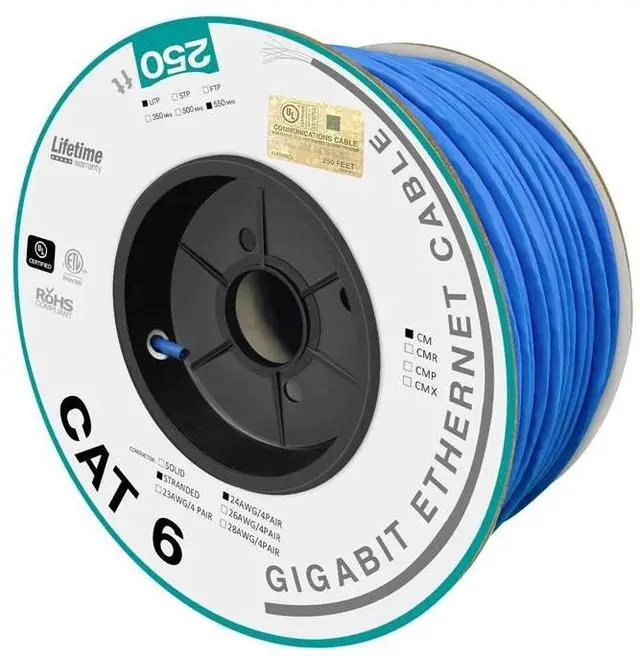 Alt view image 17 of 18 - Monoprice Cat6 Ethernet Bulk Cable - 250 Feet - Blue | Network Internet Cord - Stranded, 550Mhz, UTP, CM, Pure Bare Copper Wire, 24AWG