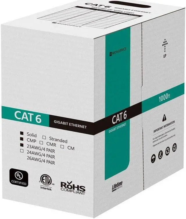 Alt view image 15 of 18 - Monoprice Cat6 Ethernet Bulk Cable - 1000 Feet - Blue | Network Internet Cord - Solid, 550Mhz, UTP, CMP, Plenum, Pure Bare Copper Wire, 23AWG, No Logo
