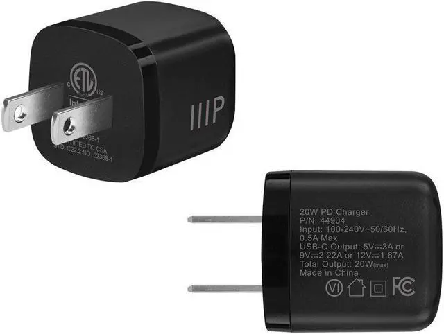Alt view image 3 of 6 - Monoprice 20W USBC Mini Cubic Wall Charger Black