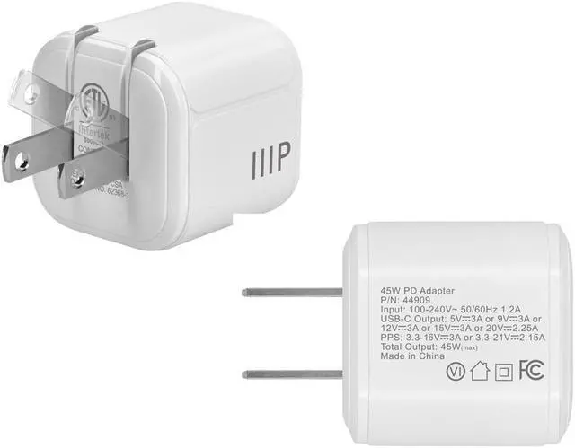 Alt view image 3 of 6 - Monoprice 45W USB-C Mini Cubic GaN Charger White