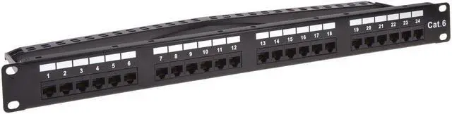 Main image of Monoprice 24-port Cat6 Unshielded UL Listed Patch Panel, 1U, 110/Dual IDC, with Wire Support Bar, Metal front, PoE+ (TAA)