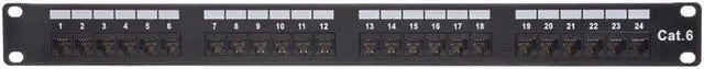 Alt view image 3 of 7 - Monoprice 24-port Cat6 Unshielded UL Listed Patch Panel, 1U, 110/Dual IDC, with Wire Support Bar, Metal front, PoE+ (TAA)