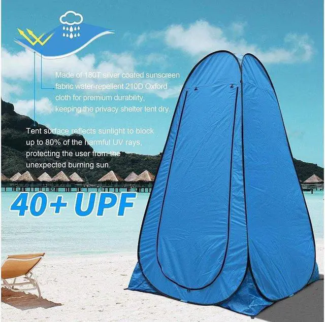 Alt view image 3 of 5 - 6FT Pop Up Privacy Tent Instant Shower Tent Portable Outdoor Rain Shelter, Camp Toilet, Dressing Changing Room with Carry Bag blue