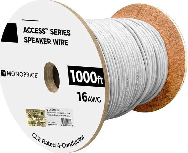 Alt view image 7 of 8 - Monoprice Speaker Wire, CL2 Rated, 4-Conductor, 16AWG, 1000ft, White