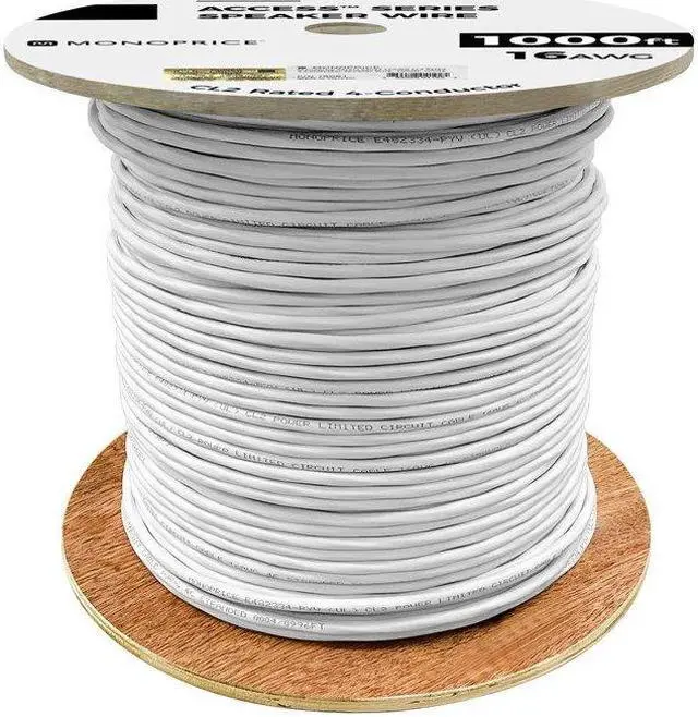 Alt view image 5 of 8 - Monoprice Speaker Wire, CL2 Rated, 4-Conductor, 16AWG, 1000ft, White