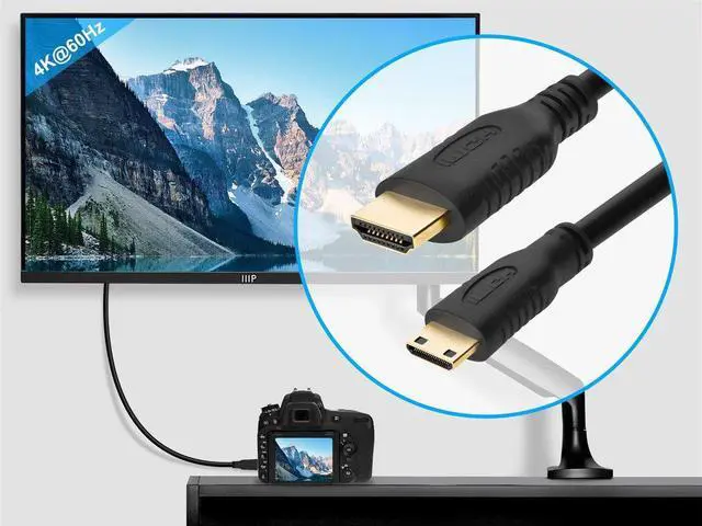 Alt view image 15 of 16 - Monoprice High Speed HDMI Cable - 6 Feet - Black | Blackwith HDMI Mini Connector, 4K @ 24Hz, 10.2Gbps, 30AWG