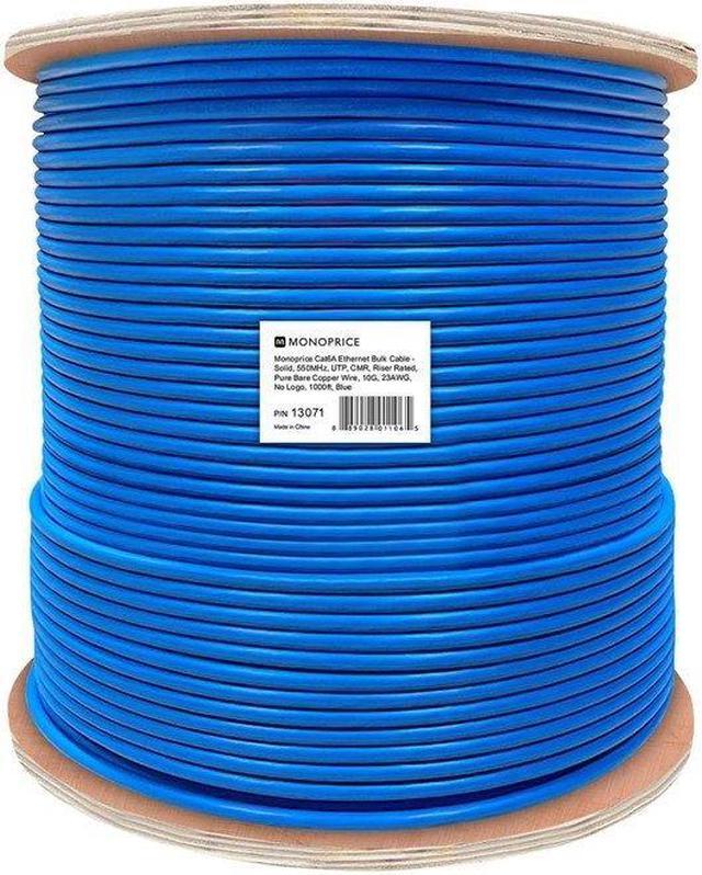 Alt view image 6 of 15 - Monoprice Cat6A Ethernet Bulk Cable - Network Internet Cord - Solid, 550Mhz, UTP, CMR, Pure Bare Copper Wire, 10G, 23AWG, No Logo, 1000ft, Blue