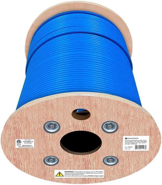 Alt view image 8 of 15 - Monoprice Cat6A Ethernet Bulk Cable - Network Internet Cord - Solid, 550Mhz, UTP, CMR, Pure Bare Copper Wire, 10G, 23AWG, No Logo, 1000ft, Blue