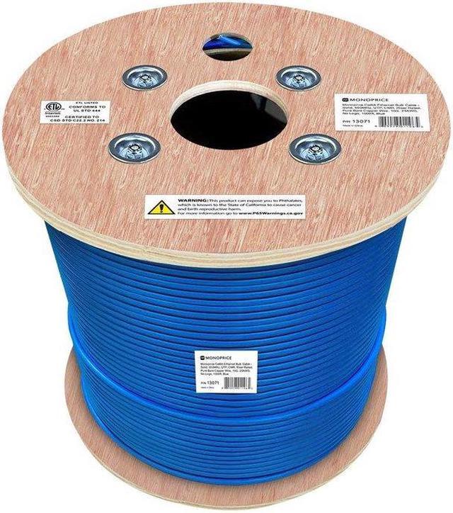 Alt view image 5 of 15 - Monoprice Cat6A Ethernet Bulk Cable - Network Internet Cord - Solid, 550Mhz, UTP, CMR, Pure Bare Copper Wire, 10G, 23AWG, No Logo, 1000ft, Blue