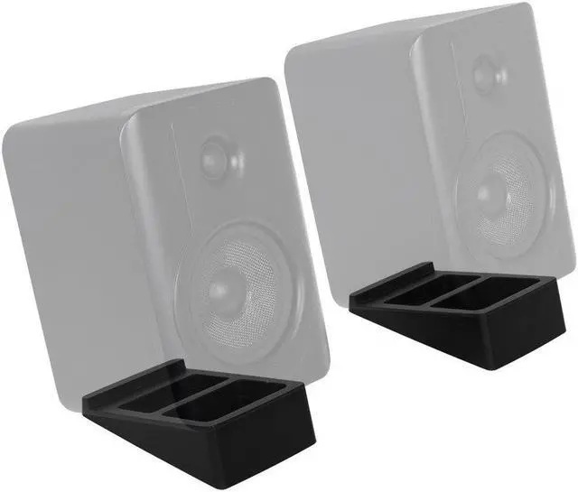 Alt view image 2 of 6 - Monoprice Tilted Wedge Desktop Speaker Stands for Medium Sized Speakers, Speaker Riser, Anti-Vibration, 15 Degrees of Tilt, Pair, For Bookshelf Speakers and Studio Monitors