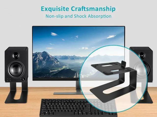 Alt view image 6 of 6 - Monoprice Tilted Metal Desktop Bookshelf Speaker Stands Risers Pair with Vibration Absorption Pads, Supports up to 33lbs with 10° of Tilt, Perfect for Most Fit Bookshelf Speakers and Studio Monitors