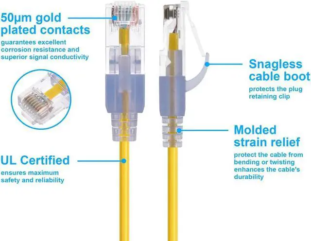 Alt view image 8 of 12 - Monoprice Cat6A Ethernet Patch Cable - 14 Feet - Yellow (10 Pack) Snagless RJ45 550Mhz UTP Pure Bare Copper Wire 10G 30AWG - SlimRun Series