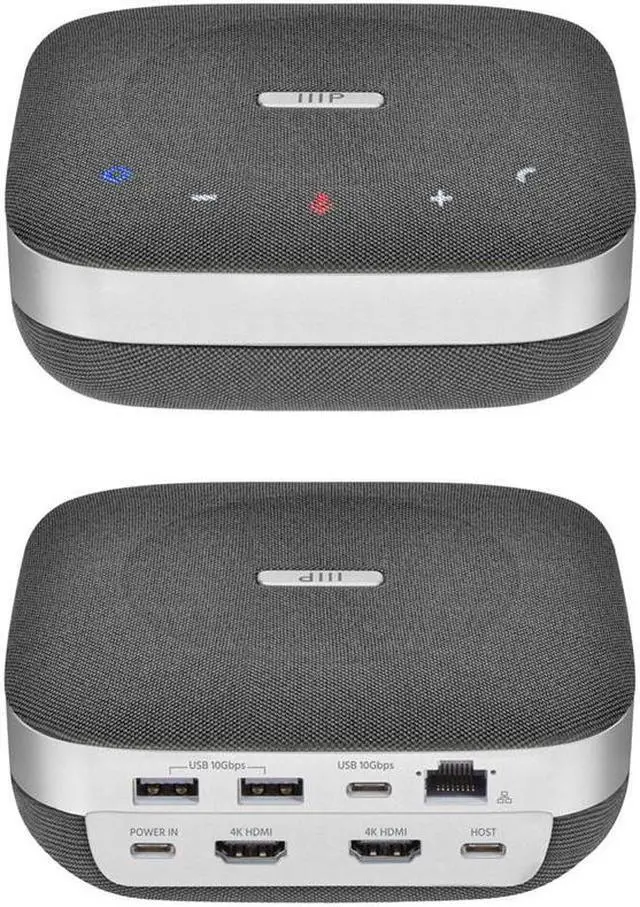 Alt view image 3 of 6 - Monoprice All-in-One Bluetooth Speakerphone Dock with 4 ECM Mics, Dual 4K HDMI 2.0, USB-A 3.2, Gigabit Ethernet, 100W US