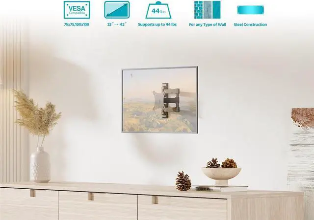 Alt view image 8 of 15 - Monoprice Compact Full Motion Single-Stud TV Wall Mount Bracket for 13" to 37" TVs up to 44lbs, Max VESA 100x100, Works with Concrete, Brick, and Wooden Studs