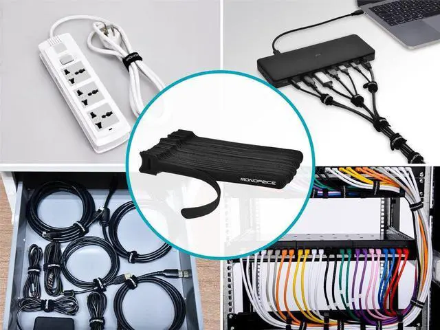 Alt view image 13 of 13 - Monoprice Hook and Loop Fastening Cable Ties, 6in, 100 pcs/pack, Black