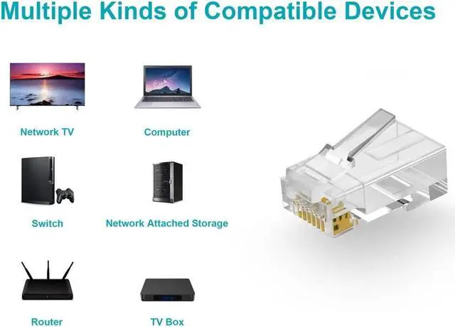 Alt view image 15 of 16 - Monoprice 100-pcs RJ45 Modular Plug for Cat6 Solid Cable