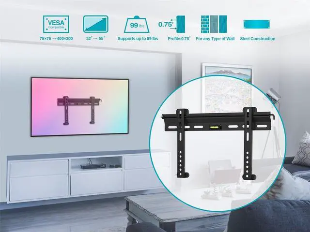 Alt view image 7 of 8 - Monoprice Essential Fixed TV Wall Mount Bracket Low Profile For 32" To 55" TVs up to 99lbs, Max VESA 400x200