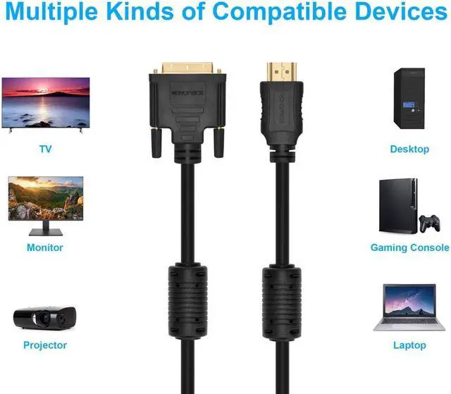 Alt view image 17 of 18 - Monoprice HDMI to DVI Adapter Cable - 6 Feet - Black | High Speed, Video Cable, 28AWG, Ferrite Cores, Compatible with AVCHD / PlayStation 3 and More