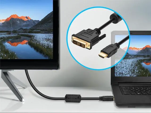 Alt view image 18 of 18 - Monoprice HDMI to DVI Adapter Cable - 6 Feet - Black | High Speed, Video Cable, 28AWG, Ferrite Cores, Compatible with AVCHD / PlayStation 3 and More