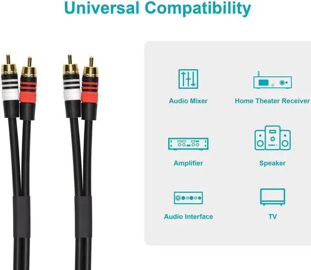 Alt view image 10 of 10 - Monoprice Premium Two-Channel Audio Cable - 3 Feet - Black | 2 RCA Plug to 2 RCA Plug 22AWG, Male to Male