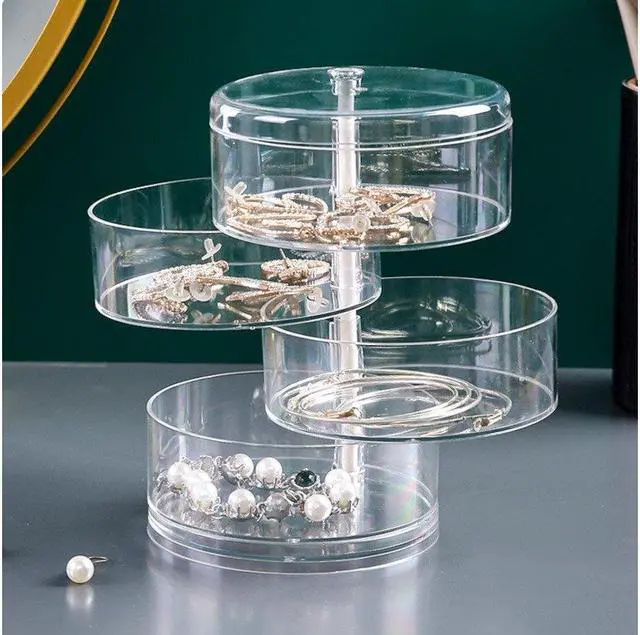 Main image of MPM 4 Tier Rotatable Organizer With Lid, Acrylic Jewelry Holder, Rotating Accessories Container, Clear Storage Tray for