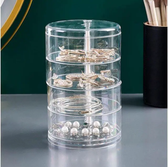 Alt view image 3 of 4 - MPM 4 Tier Rotatable Organizer With Lid, Acrylic Jewelry Holder, Rotating Accessories Container, Clear Storage Tray for