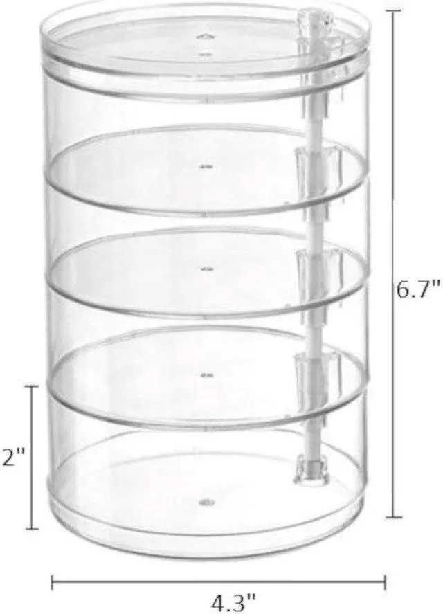Alt view image 4 of 4 - MPM 4 Tier Rotatable Organizer With Lid, Acrylic Jewelry Holder, Rotating Accessories Container, Clear Storage Tray for