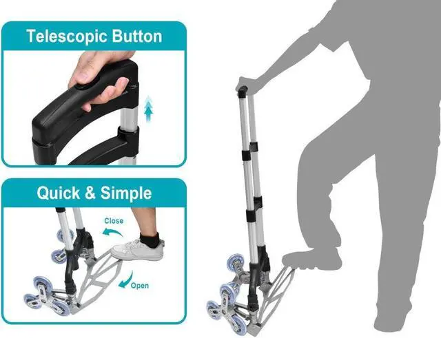 Alt view image 3 of 6 - MPM Stair Climber Hand Truck and Dolly, Heavy Duty Climbing Cart, Adjustable Portable Dolly, Telescoping Handle, Folding