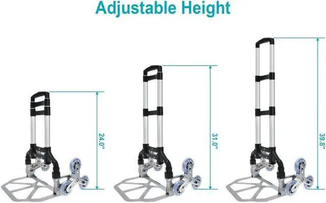 Alt view image 5 of 6 - MPM Stair Climber Hand Truck and Dolly, Heavy Duty Climbing Cart, Adjustable Portable Dolly, Telescoping Handle, Folding