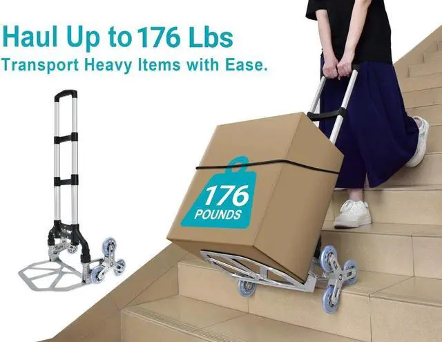 Alt view image 4 of 6 - MPM Stair Climber Hand Truck and Dolly, Heavy Duty Climbing Cart, Adjustable Portable Dolly, Telescoping Handle, Folding
