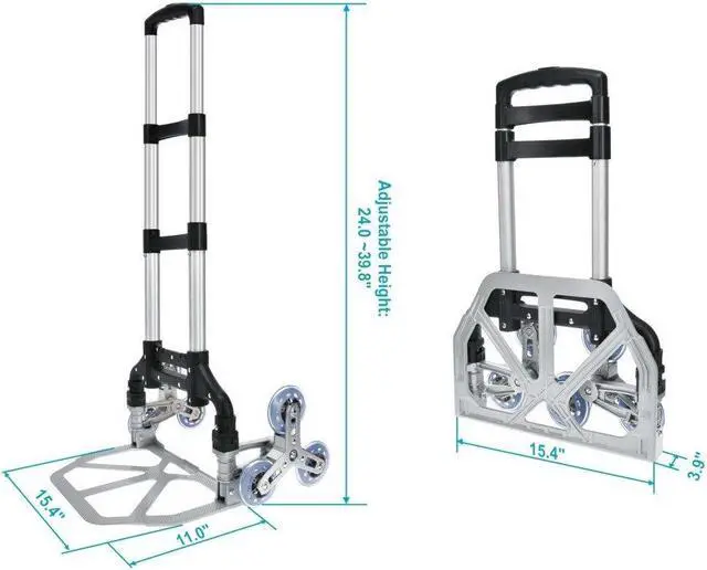 Alt view image 6 of 6 - MPM Stair Climber Hand Truck and Dolly, Heavy Duty Climbing Cart, Adjustable Portable Dolly, Telescoping Handle, Folding