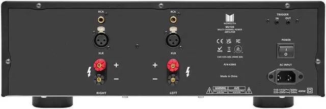 Alt view image 6 of 6 - Monoprice Monolith M2100X 2x90 Watts Per Channel Multi-Channel Home Theater Power Amplifier with RCA & XLR Inputs